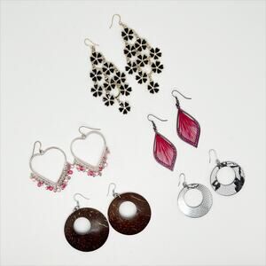 Lot of 5 Large Dangly Earrings Sets Bundle - Pink, Black, Brown. Gold, Silver